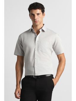 Van Heusen - Men Grey Linen Blend Regular Fit Shirt