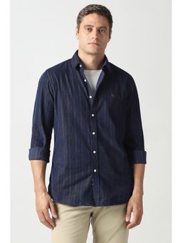 Van Heusen - Men Navy Blue Cotton Regular Fit Shirt