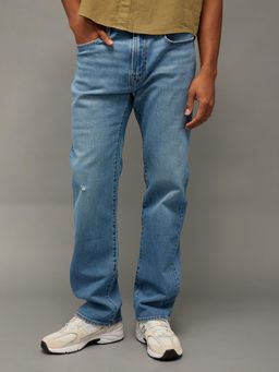 American Eagle - Men Blue Cotton Blend Straight Fit Jeans