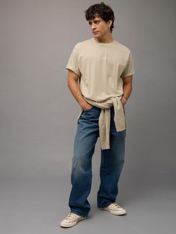 American Eagle - Men Beige Cotton Oversized Fit T-shirt