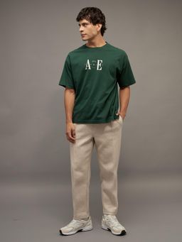 American Eagle - Men Green Cotton Oversized Fit T-shirt
