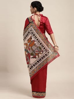 Sareemall - Bhagalpuri Silk Maroon Printed Celebrity Saree With Unstitched Blouse