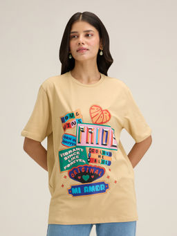 Twenty Dresses by Nykaa Fashion - Basics Beige Graphic Abstract Printed Pride Tshirt