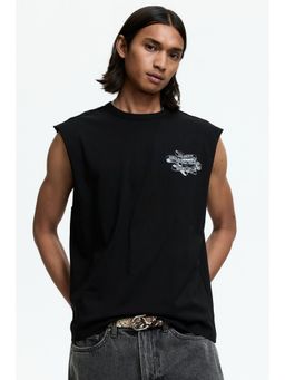 H&M - Men Black Loose Fit Printed Vest Top