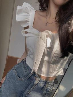 Outzidr - White Ribboned Crop Top