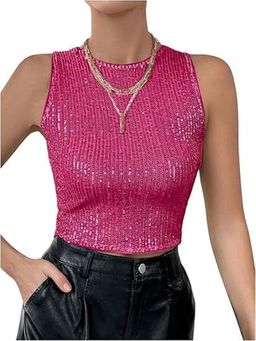 Outzidr - Pink Sequin Cropped Party Top