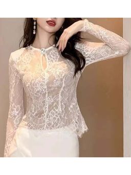 Outzidr - White Lace Sheer Party Top