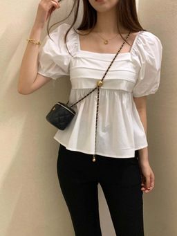 Outzidr - White Square Neck Top