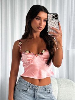 Outzidr - Pink Floral Strap Crop Top