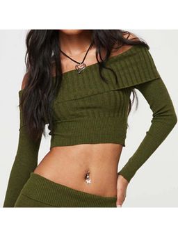 Outzidr - Olive Off Shoulder Crop Street Style Top