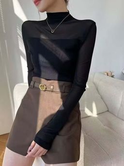 Outzidr - Black High Neck Mesh Party Top