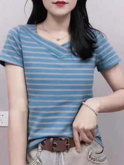 Outzidr - Blue Wrap Neck Street Style Top