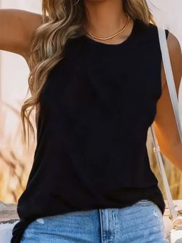 Outzidr - Black Basic Solid Tank Street Style Top