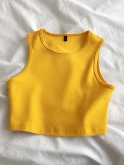 Outzidr - Yellow Basic Cropped Tank Street Style Top