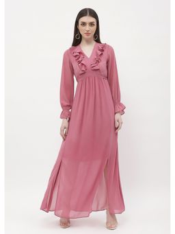Madame - Poet Sleeve Pink Slit Maxi Dress