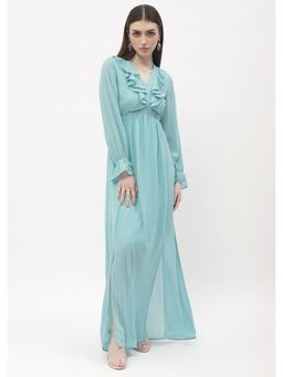 Madame - Poet Sleeve Sea Green Slit Maxi Dress
