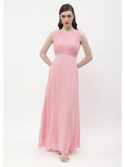 Madame - Embellished Pink Crew Neck Maxi Dress