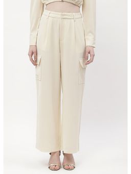 Madame - Solid Beige Mid Rise Cargo Trousers