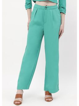 Madame - Front Pleated Jade Green Straight Fit Trousers