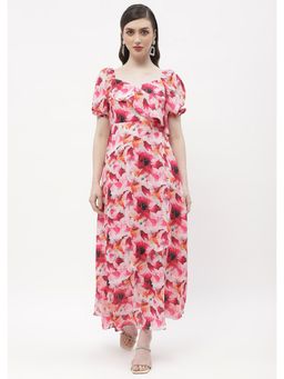 Madame - Sweetheart Neck Hot Pink Floral Maxi Dress