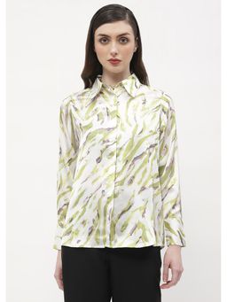 Madame - Abstract Print Olive Green Regular Shirt