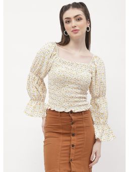 Madame - Floral Off-White Smocked Top