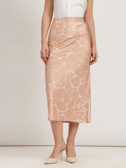 FableStreet - Satin Midi Skirt - Peach