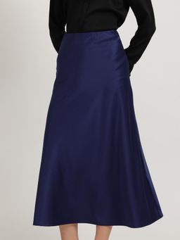 FableStreet - Satin A-Line Skirt - Navy Blue