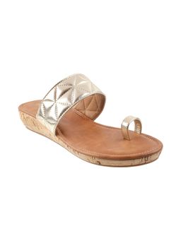 Metro - Womens Gold Flat ChappalsMetro Textured Gold Wedges