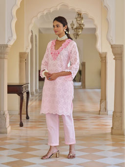 Autumnlane - Anumeha Candy Schiffli Cotton Kurta with Pant (Set of 2)