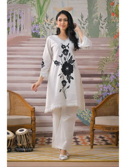 Autumnlane - Bali Pearl Applique Cotton Kurta with Pant (Set of 2)