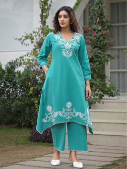 Autumnlane - Bhakti Hibis Embroidery Kurta & Palazzo (Set of 2)