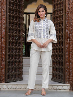 Autumnlane - Hardik Frost Embroidery Cotton Co-Ord (Set of 2)