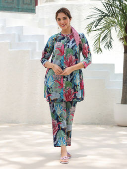 Rain & Rainbow - Tropical Printed Pure Cotton Co-Ord (Set of 2)