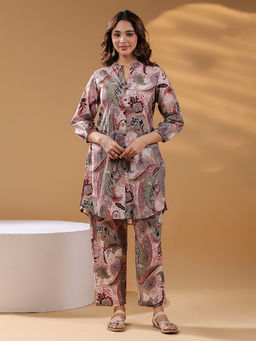 Rain & Rainbow - Floral Printed Mandarin Collar Pure Cotton Co-Ord (Set of 2)