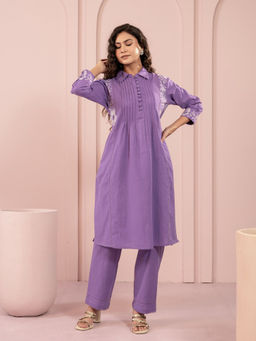 Autumnlane - Purna Periwinkle Embroidery Co-Ord (Set of 2)