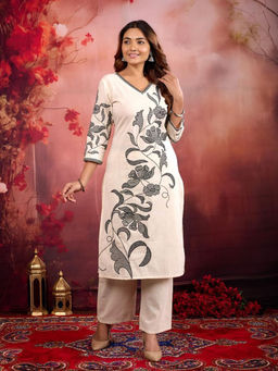 Autumnlane - Rajhans Snowy Cotton Embroidery Kurta with Pant (Set of 2)