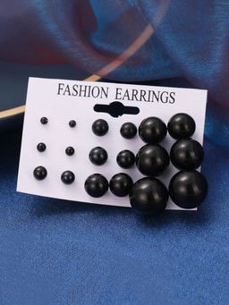 Jewels Galaxy - Black Silver Plated Stud Earrings Set of 9