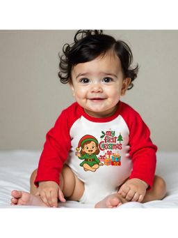KNITROOT - Cotton Knit Christmas Theme Full Raglan Sleeves Printed Multi-Color Onesie