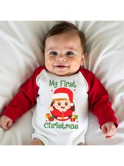 KNITROOT - Cotton Knit Christmas Theme Full Raglan Sleeves Printed Multi-Color Onesie