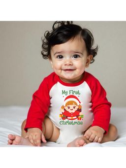 KNITROOT - Cotton Knit Christmas Theme Full Raglan Sleeves Printed Multi-Color Onesie