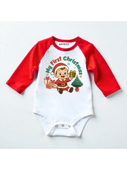 KNITROOT - Cotton Knit Christmas Theme Full Raglan Sleeves Printed Multi-Color Onesie