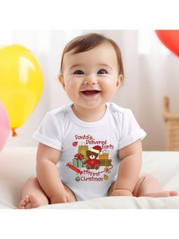 KNITROOT - Cotton Christmas Theme Half Sleeves Printed White Onesie