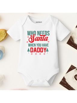 KNITROOT - Cotton Christmas Theme Half Sleeves Printed White Onesie
