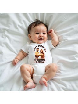 KNITROOT - Cotton Christmas Theme Half Sleeves Printed White Onesie