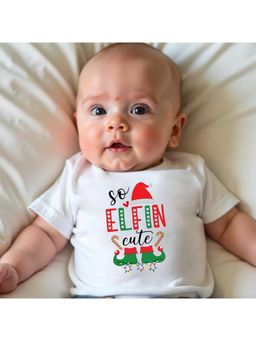 KNITROOT - Knit Christmas Theme Half Sleeves So Elfin Cutie Text Printed White T-Shirt