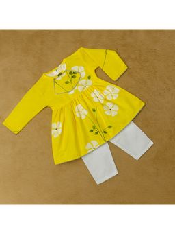 KNITROOT - Floral Printed Yellow Kurta With Pyjama