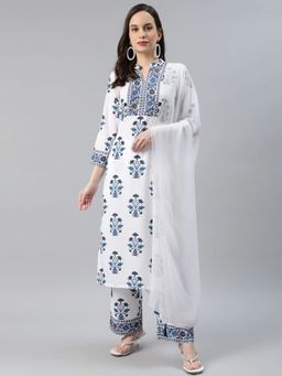 Vaamsi - Women White Ethnic Motifs Printed Straight Kurta Pant with Dupatta (Set of 3)