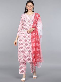 Vaamsi - Women White Poly Crepe Ethnic Motifs Printed Kurta Pant with Dupatta (Set of 3)