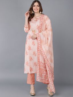Vaamsi - Women Peach Poly Silk Straight Kurta Pant with Dupatta (Set of 3)